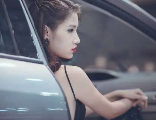 Vietnamese girl inside a car