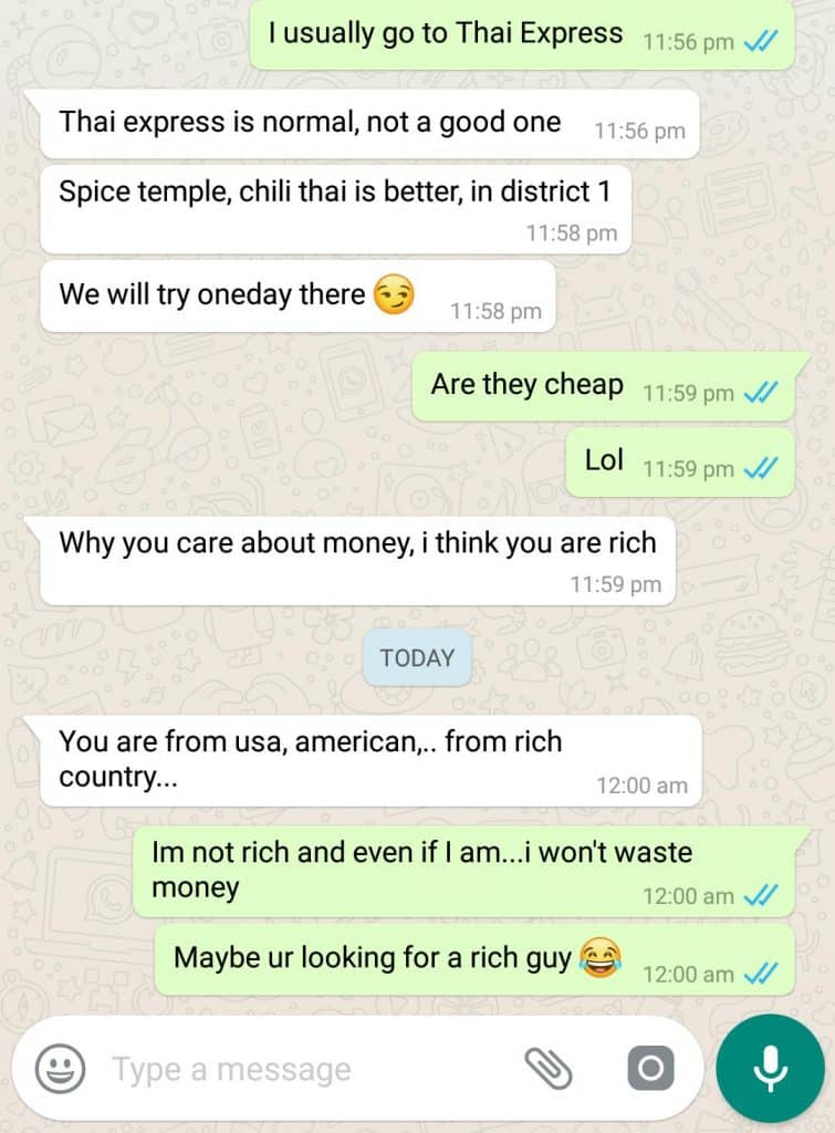 Whatsapp conversation with a gold digger