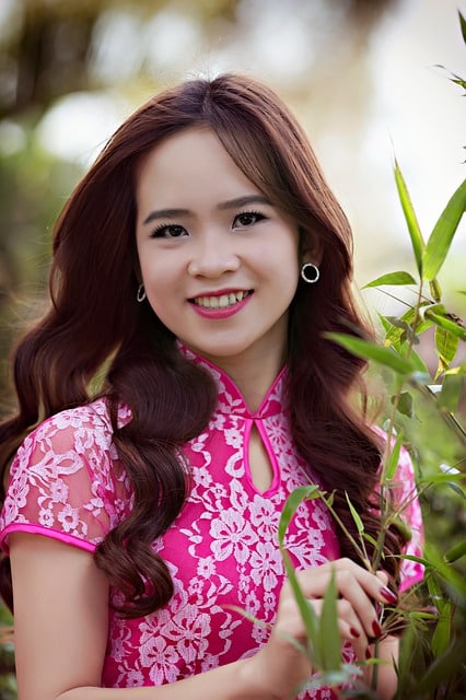 Pretty Vietnamese Girl in pink dress