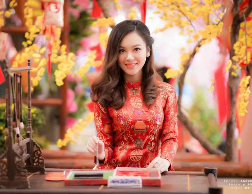 Vietnamese girl wearing red ao dai